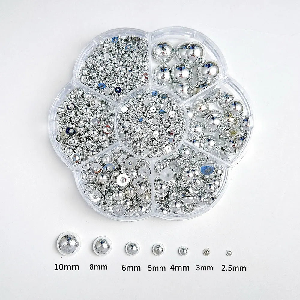 1box 3D Flower Bow Nail Art Decorations Kit Pink/White Acrylic Floral/Peal Beads Nail Charm with Wax Pen/Tweezer 4/6mm Nail Part