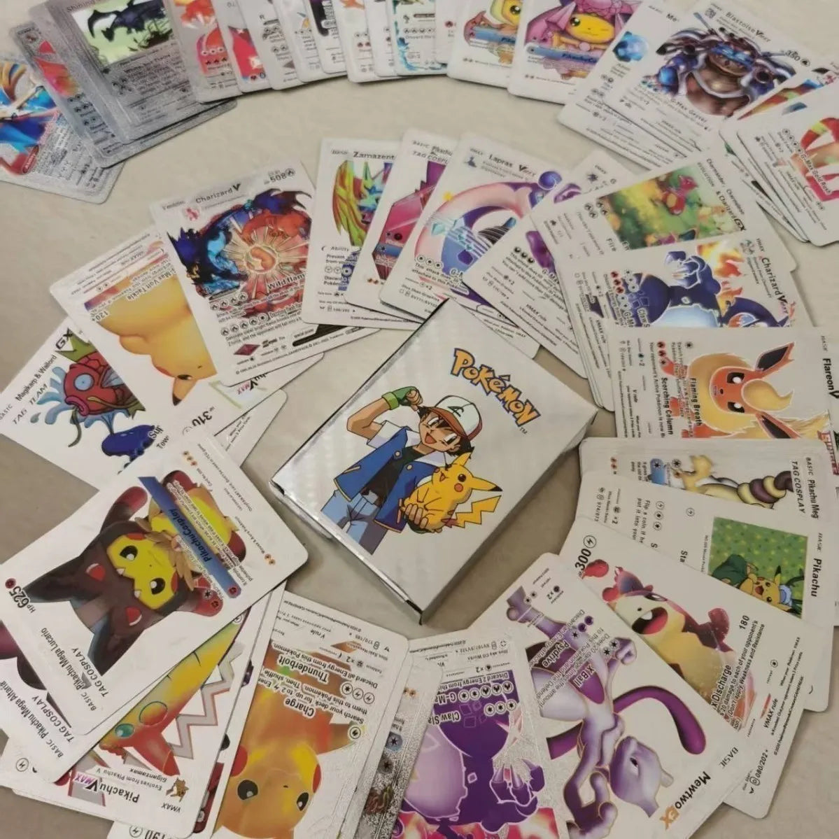 Pokemon Rainbow Gold Silver Black Foil Vmax Gx Cards Golden Letters English Game  Collection Battle TrainerCard Series Gift