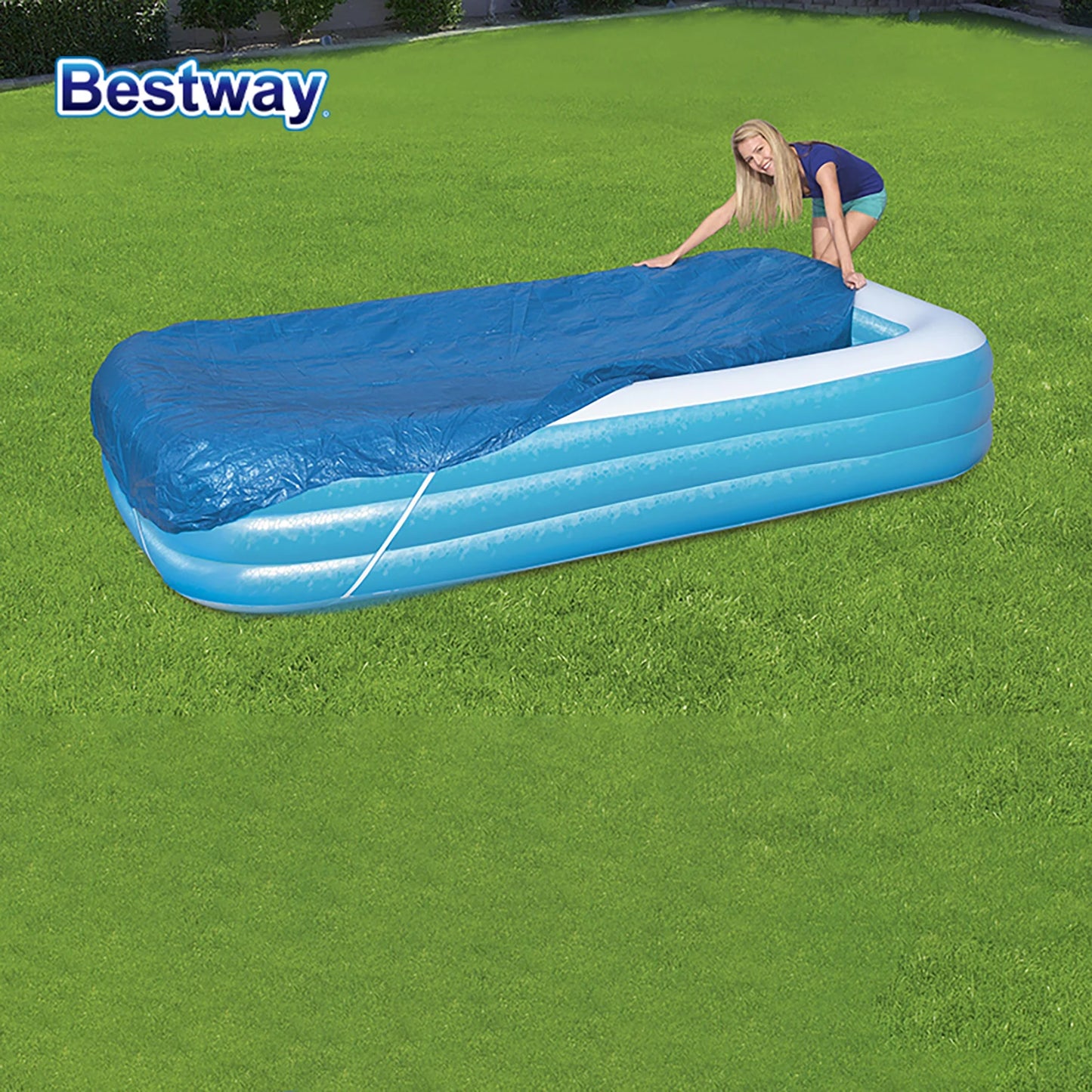 Bestway 58108 120x 72 Inch Home Pool Cover10 x 6’/3.05m x 1.83m Pool Cover for Patio PVC Inflatable Pools or Swimming Pools