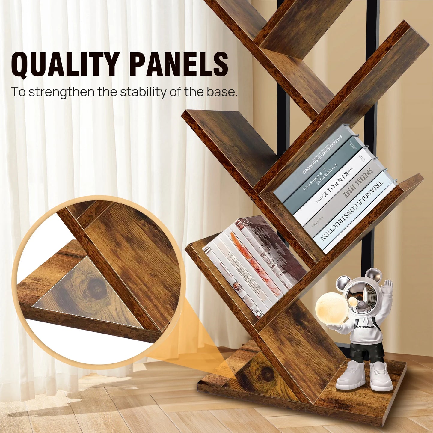 BRIEFNESS 9-Tier Tree Bookshelf,Floor Standing Bookcase,Tree Shaped Book Shelves,Display Storage Shelving Units Storage Rack