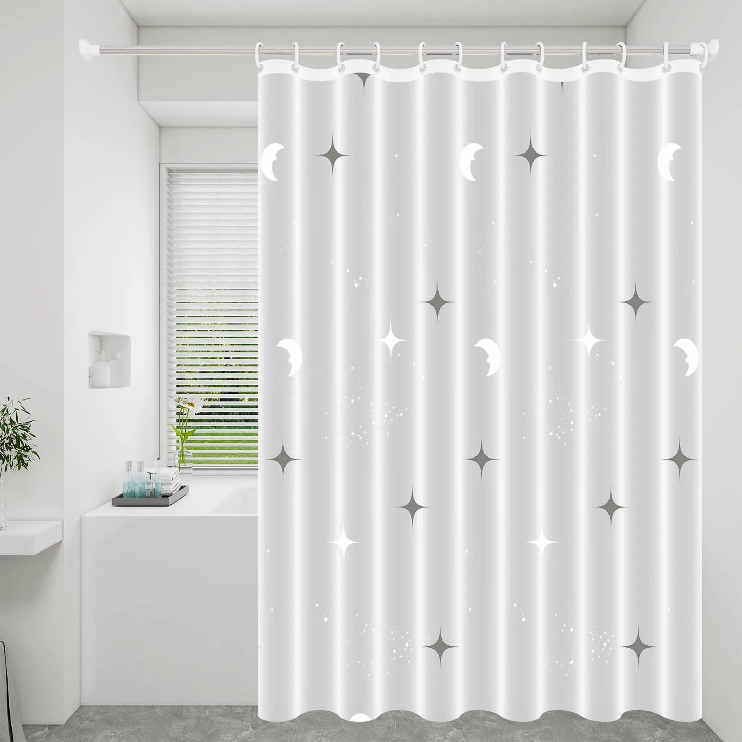 1pc Cute Star and Moon Galaxy Kids Shower Curtain Funny Cartoon Waterproof PEVA Bathroom Decor