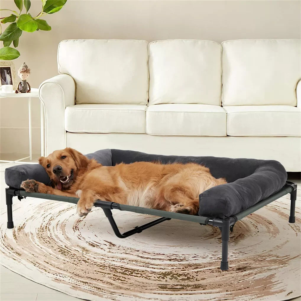 BINGOPAW Outdoor Dog Bed Elevated Cooling Pet Lounger with Detachable Plush Bolster Mesh Cot Sleep for Camping