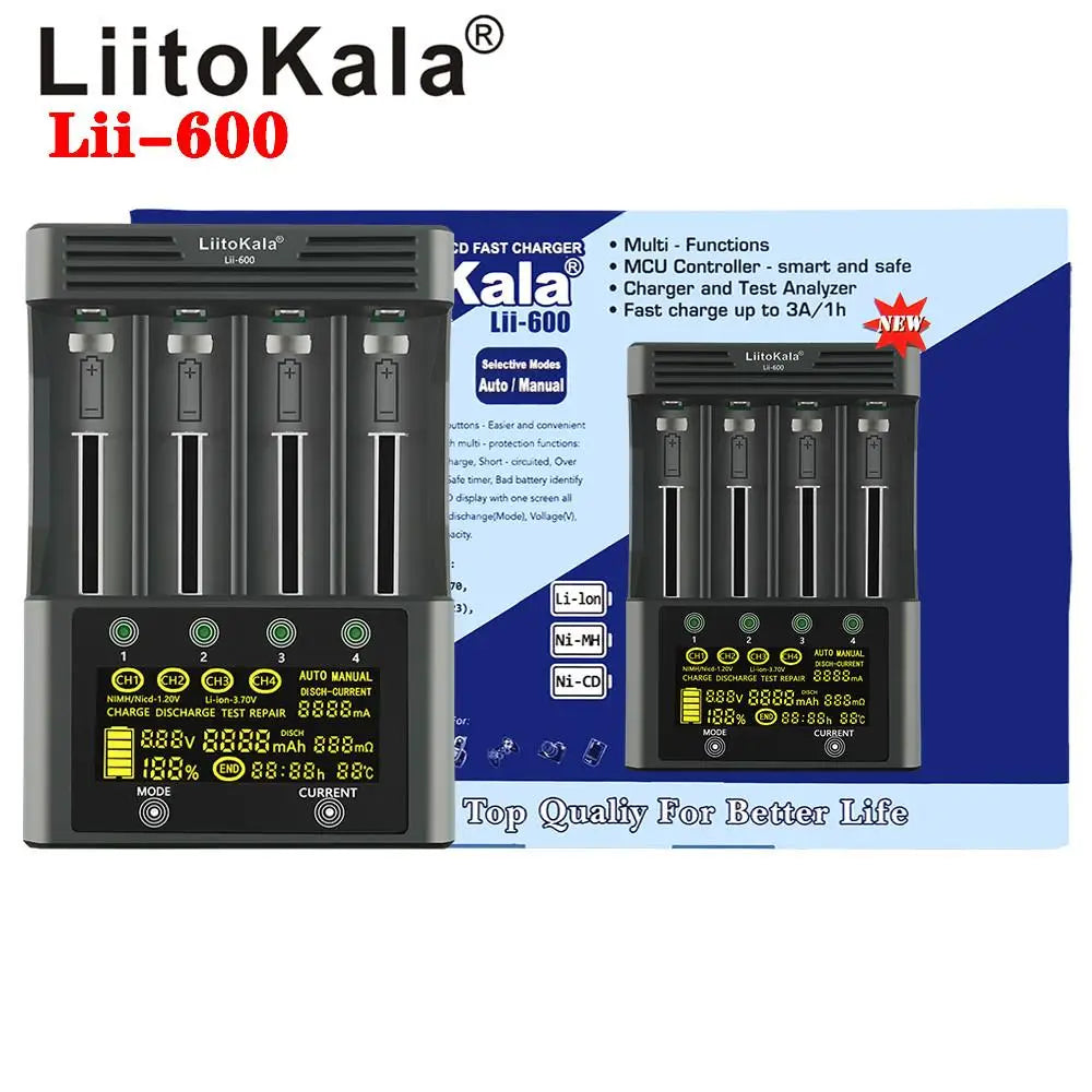 Liitokala lii-600 lii-500 lii-500S LCD 3.7V 1.2V 18650 26650 21700 Battery Charger,Test the battery capacity Touch control