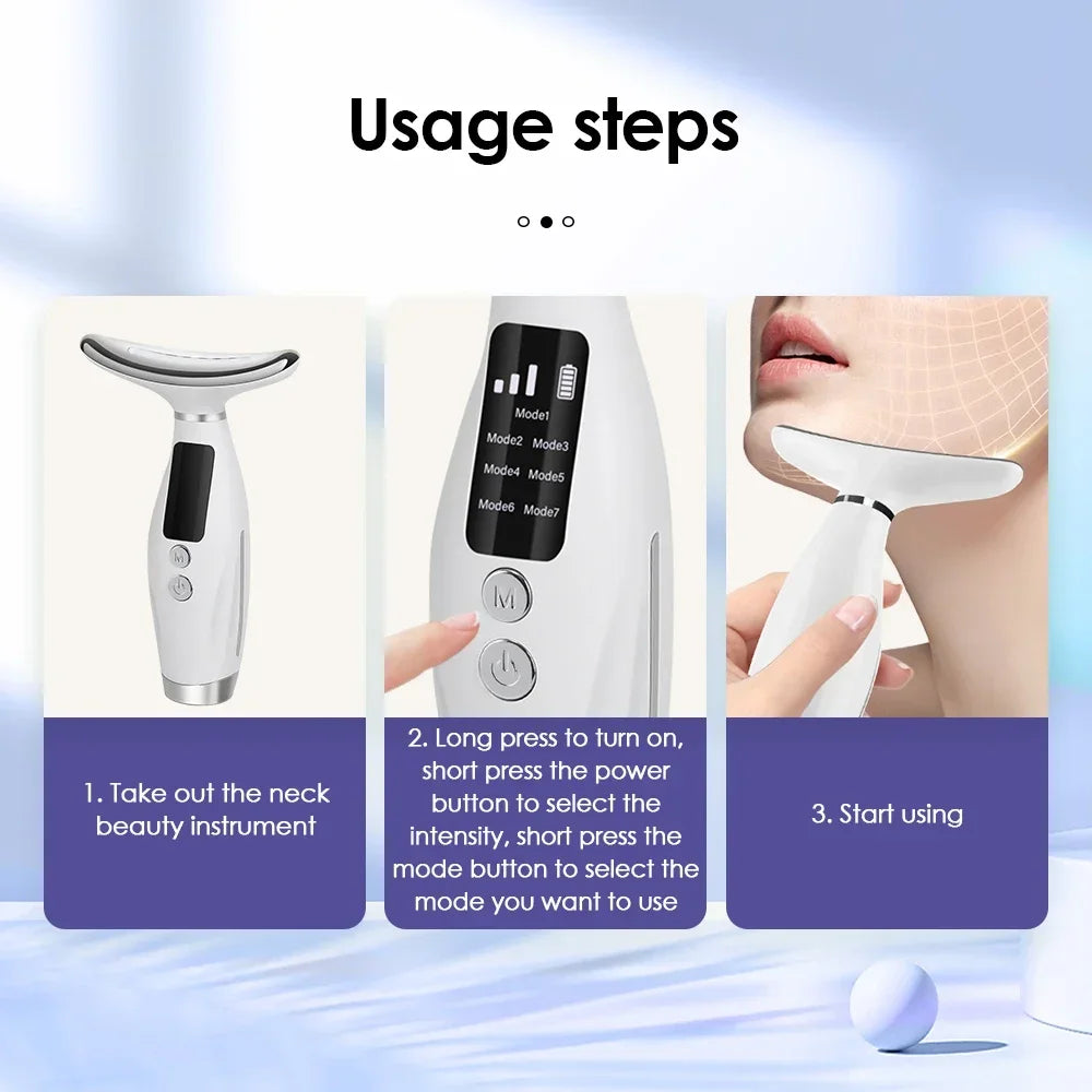  Home Use LED Face Neck Massager 7 Colors Light Therapy 7 Modes 3 Levels Vibration Face Lifting Anti Wrinkle Beauty Instrument