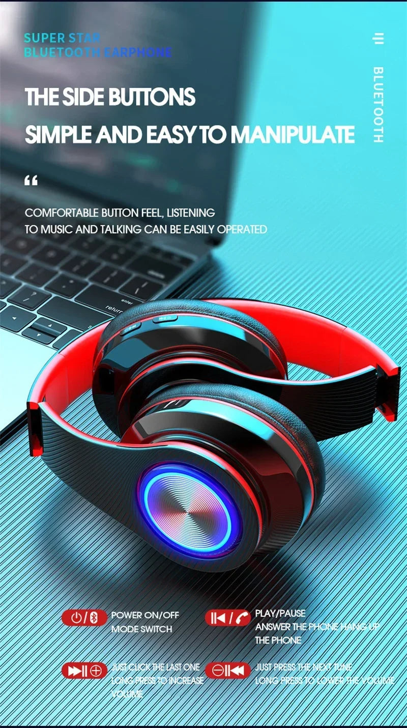 Foldable Bluetooth Headsets  Wireless Headphones With Mic Stereo Earphone Support TF Card FM For Xiaomi Iphone Sumsamg Phone