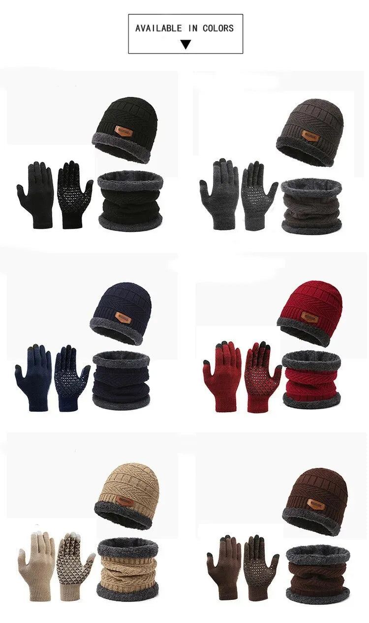 Men's Windproof Hat Outdoor Travel Leisure Winter Scarf Gloves Three-Piece Neck One Plus Cashmere Warm Winter Knitted Hat