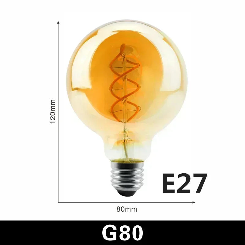 1-10pcs E27 E14 Retro Edison LED Filament Bulb AC 220V Spiral Light C35 G45 A60 ST64 G80 G95 G125 Glass Bulb Retro Candle Lamp