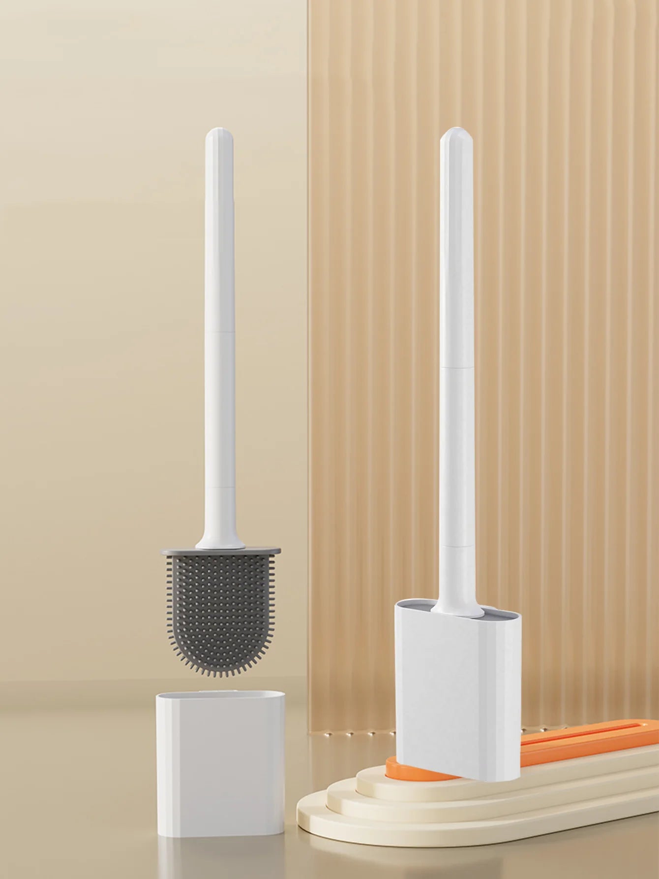 1 mini silicone toilet brush set, wall mounted and standing dual-purpose, soft silicone brush, easy to clean toilet corners