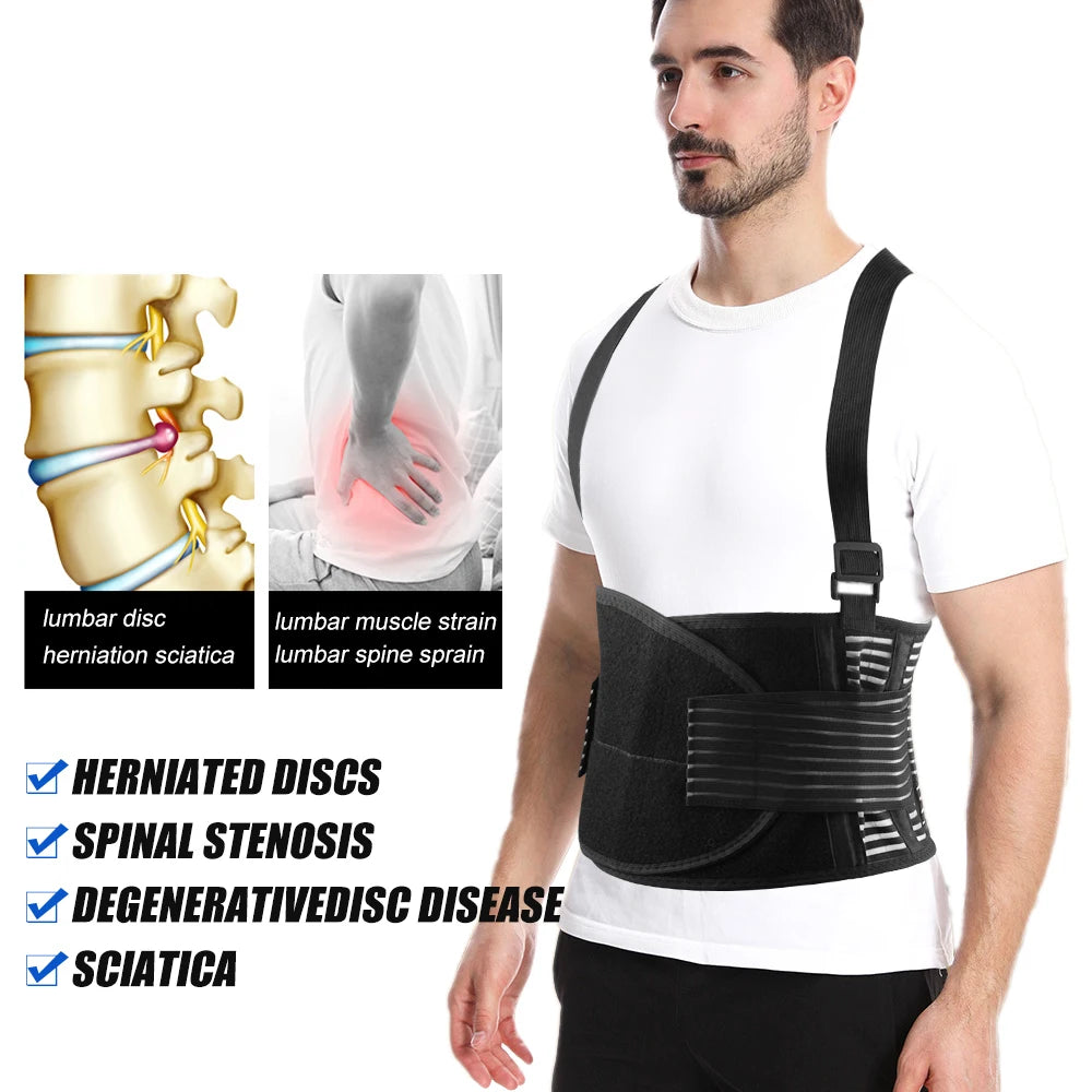 1Pcs Lumbar Back Brace Men and Women - Back Support Belt - Adjustable, Light, Breathable - Shoulder Holsters - Work, Posture