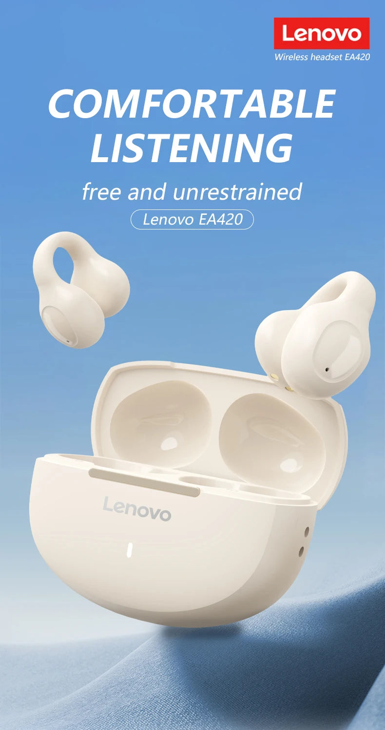Lenovo EA420 Ear Clip Wireless Earphones TWS 250mAh Lasting Battery Life Bone Conduction Low Latency Headphone NEW for Outdoor