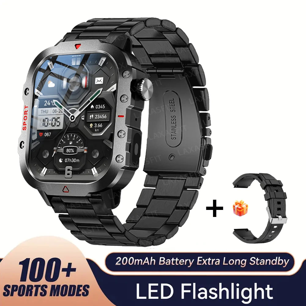 KESHUYOU Outdoor Sports Smart Watch 2.01 inch HD Screen LED Flashlight Bluetooth Talking Smart Watch for Men Women Holiday Gifts
