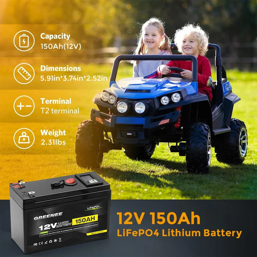 12V 150Ah Lithium LiFePO4 Deep Cycle Battery, 4000+ Cycles Rechargeable Battery, Lithium Iron Phosphate for Solar/Wind Power
