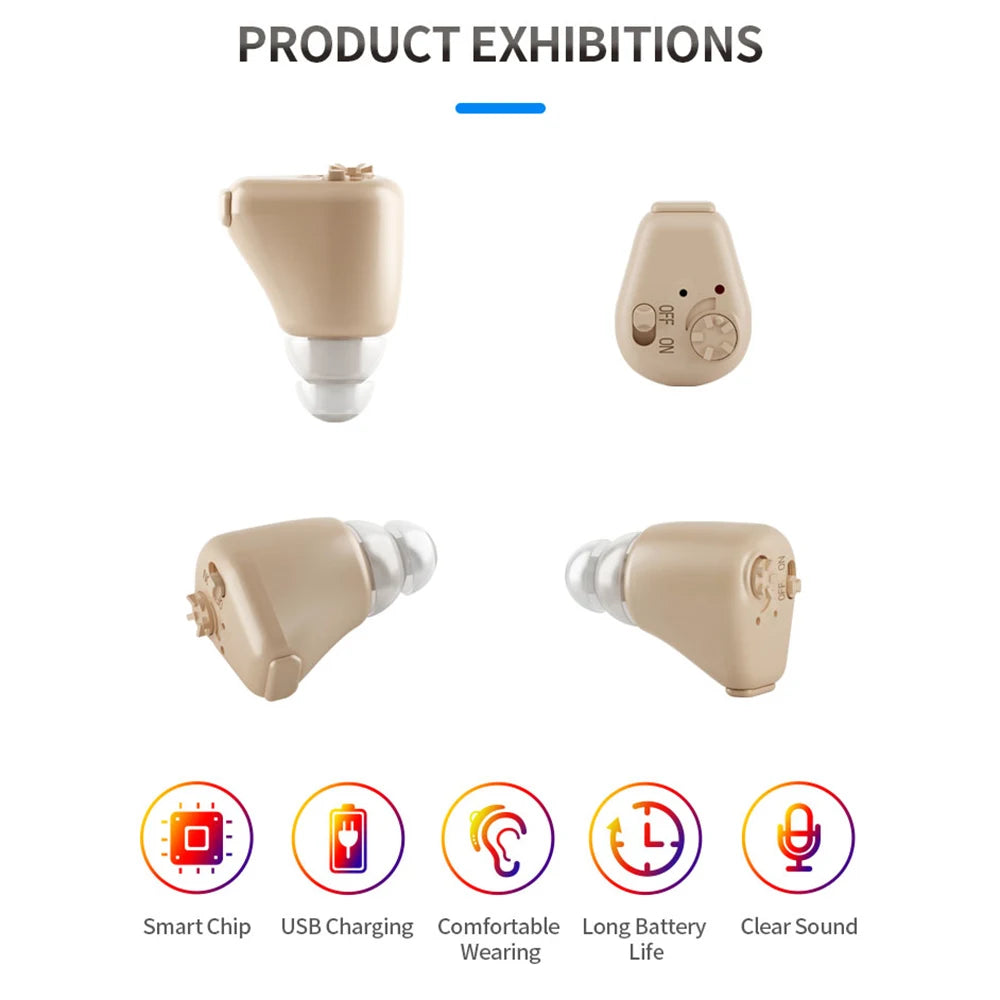 Rechargeable Mini In-Ear Sound Amplifier Wireless Headset Hearing Aid Device with Battery Ear Handset Tool for Deaf
