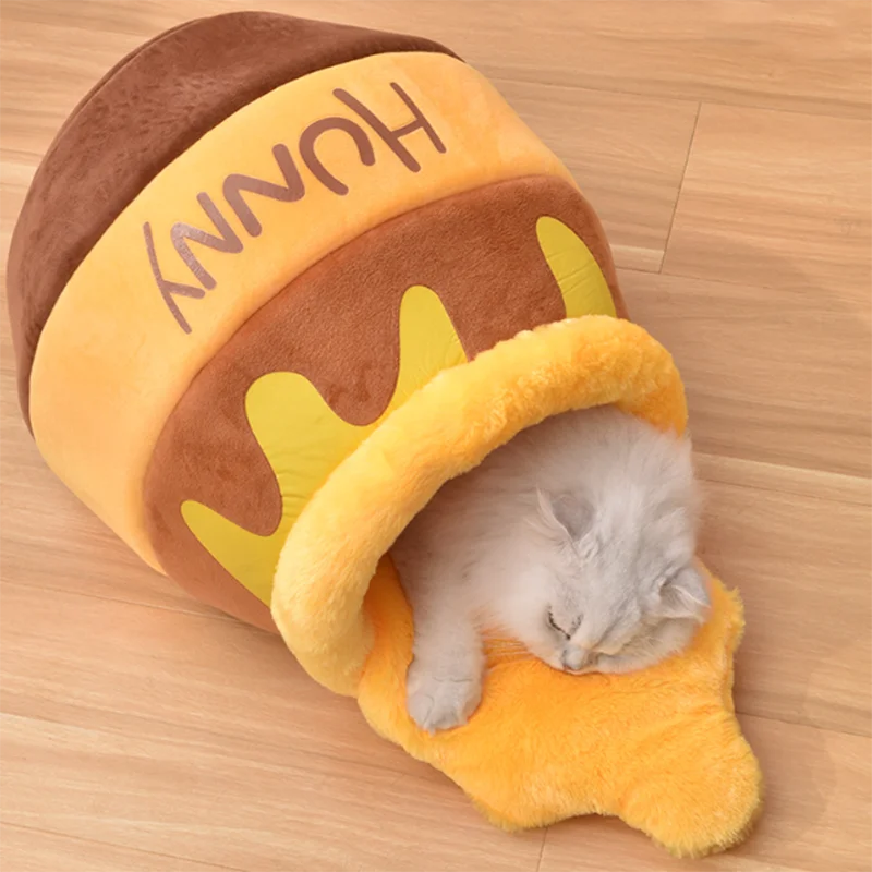 New honey jar cat nest semi-enclosed autumn and winter warm puppy nest soft, comfortable and breathable pet supplies