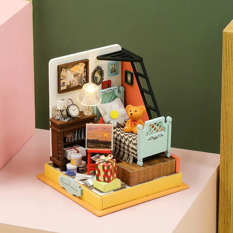 3D Puzzles Wooden Coffee Shop Mini Dollhouse Kit DIY Handmade Assembly Building Dollhouses Toys For Kids Birthday Gifts