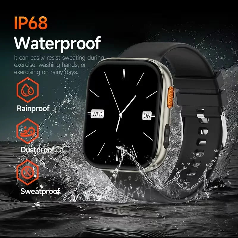 Outdoor New 1000mAh SmartWatch 2.04"HD Screen Smartwatch LED Flashlight 100+sports mode BT Call Waterproof SmartWatches Men Wome