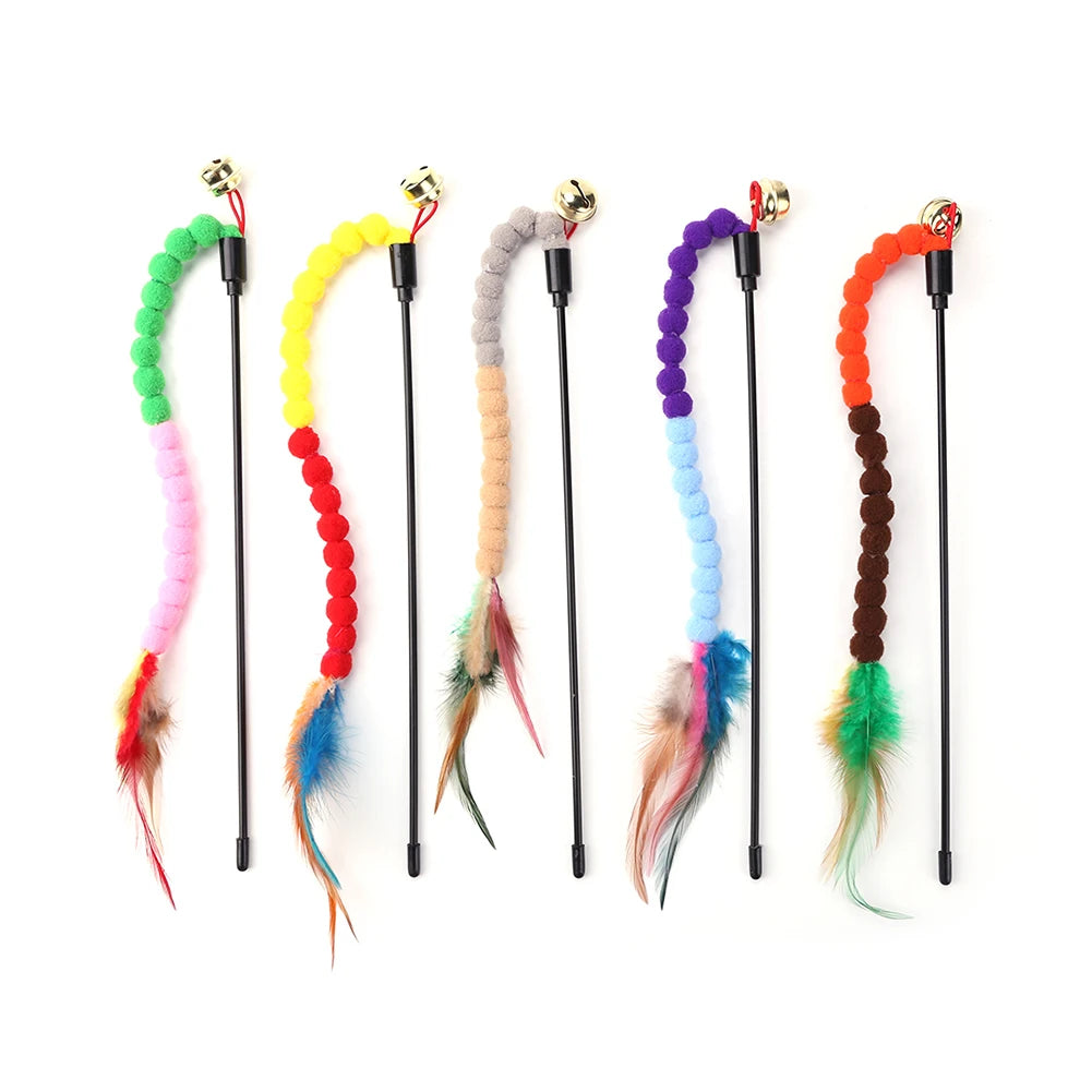 Cat Toys Cute Funny Colorful Rod Teaser Wand Plastic Pet Toys for Cats Interactive Stick Pet Teaser Cat Supplies