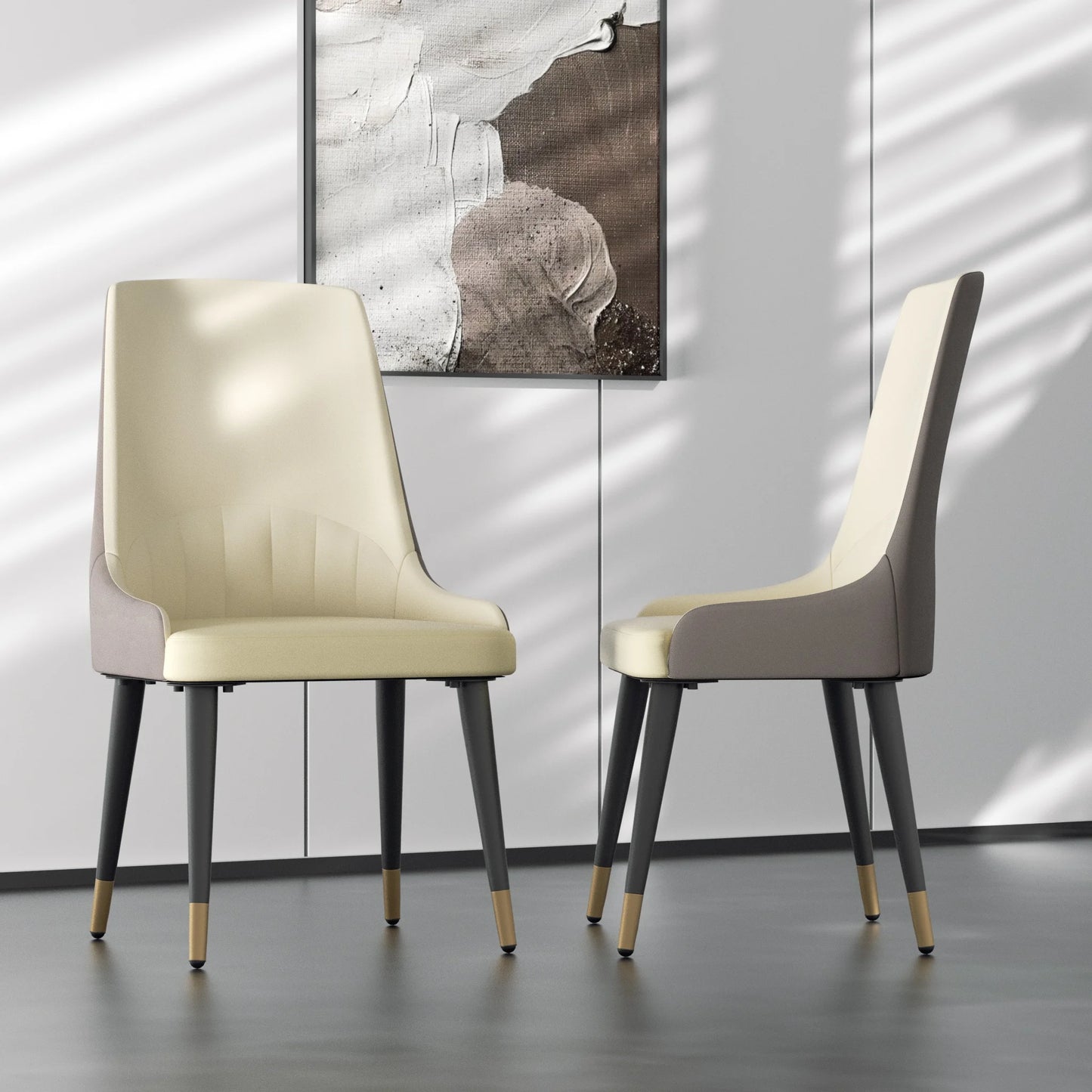 Faux Leather Dining Chairs Set of 2, Modern Upholstered Kitchen Dining Room Chairs Armless Accent Side Chairs with Metal Legs