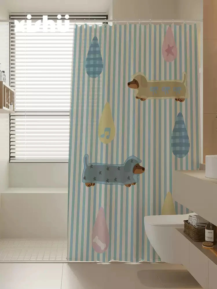 VIKAMA Cartoon Shower Curtain - Waterproof Splash Proof Partition Dry Wet Separation Bathroom Decorative Shower Curtain