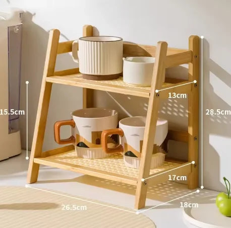 Double-layer Bamboo Storage Rack Desktop Organizer Multi-functional Miscellaneous Shelf Home Kitchen Bedroom Countertop Use