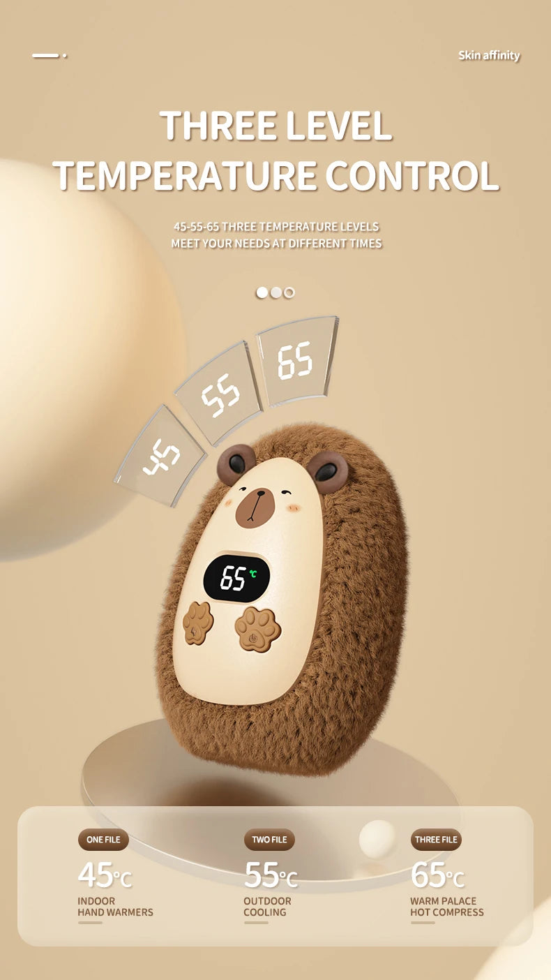 Plush Hand Warmer Winter Mini Portable Three-speed Adjustment Battery Life Long-lasting Smart Temperature Control Hand Warmer