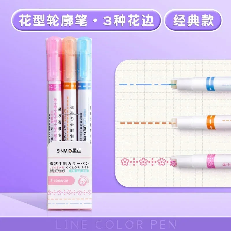 24/3 PCS Kawaii Flowers Line Shaped Highlighter Pens Roller Tip Curve Liner Marker for Writing Journaling Drawing Stationery