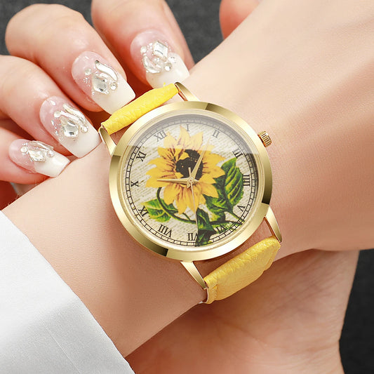 Fashion Flower Roma Dial Women Wristwatch Casual Leather Strap Quartz Watches For Ladies Clock Reloj Mujer（Without Box）