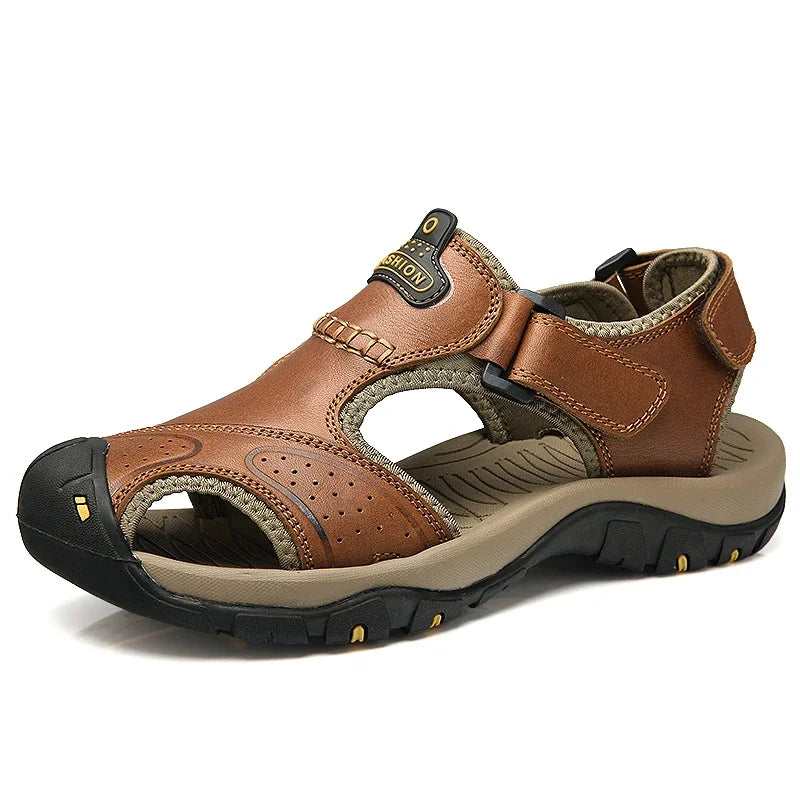 Summer Sandals Leather Outdoor Men Beach Shoes Luxury Breathable Casual Sandal Man Wading Shoes Non-slip Wide lining Slippers