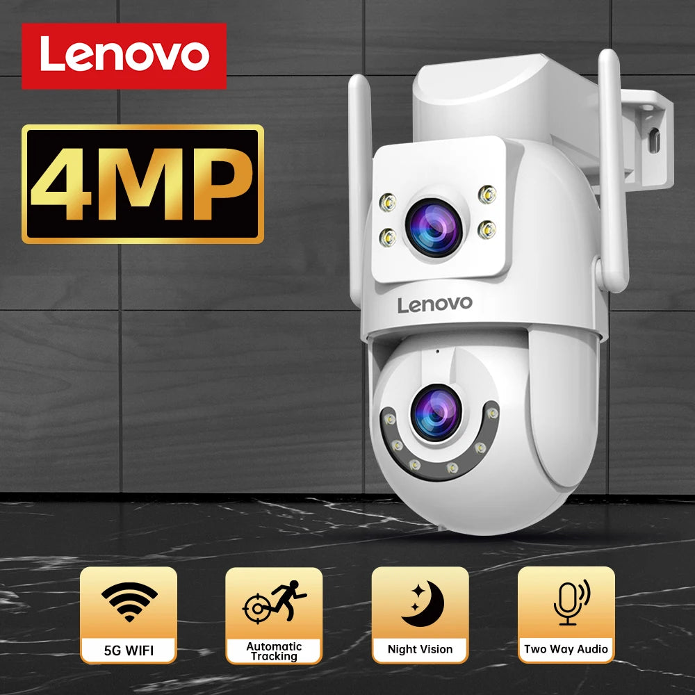 Lenovo 4MP HD Wifi PTZ Camera Outdoor Dual Lens Dual Screen Auto Tracking Security IP Camera CCTV Audio Video Surveillance