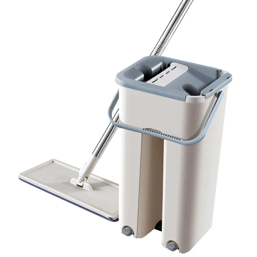 Flat Squeeze Mop with Bucket Easy Wring Multi Purpose Floor Cleaning Wet Dry Use Microfiber Pad for Hardwood and Laminate