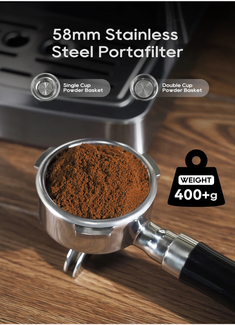 HiBREW H10A Black Espresso Machine Temperature Volume Pre Brewing Adjustable 58mm Portafilter Cappuccino Coffee Maker
