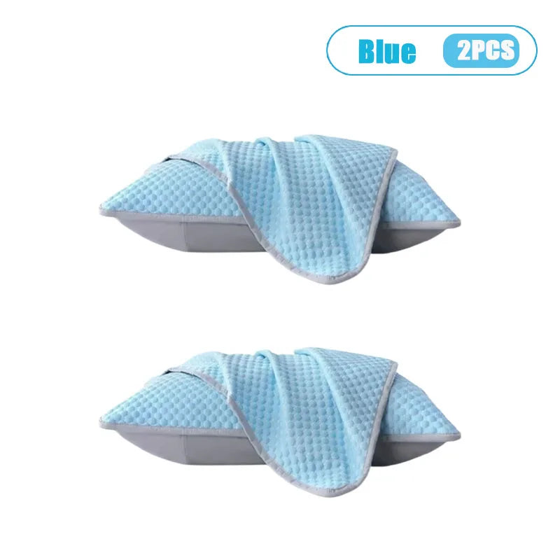 Summer Cooling Ice Silk Pillowcase with Cool Beads Solid Color Washable Breathable Pillow Cover for Home Bedroom