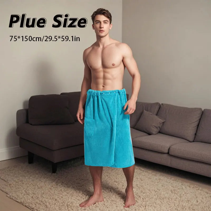 suitable for M-XXXL Men's bath skirt bath towel plus size bath skirt suitable for home, travel, steaming, spa, beach,