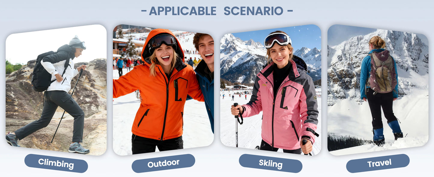 TACVASEN Winter Waterproof Ski Snowboard Jacket Womens Thermal Heavy Fleece Jackets Casual Work Rain Coat Windbreaker Parka