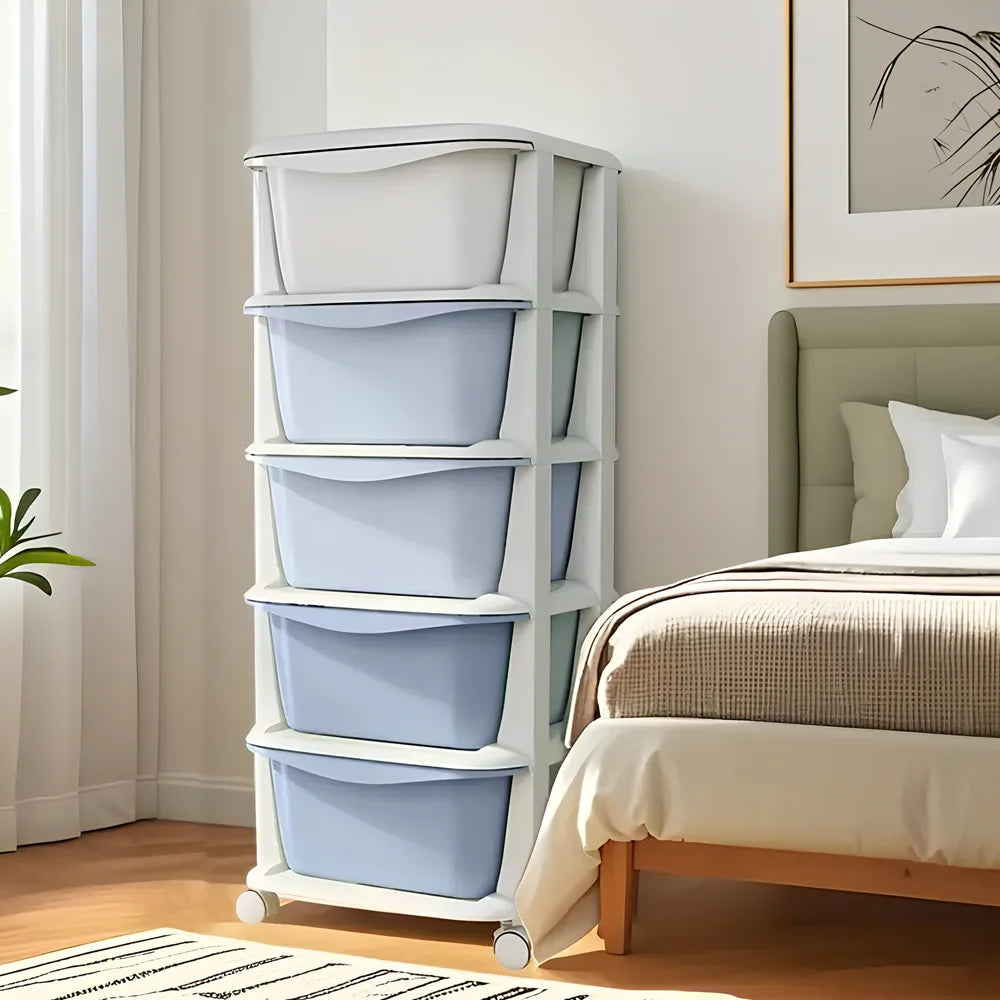 6/5 Tier Drawer Storage Cabinet Stackable Dustproof Storage Organizer with Wheels Floor-standing Storage Box Office Supplies