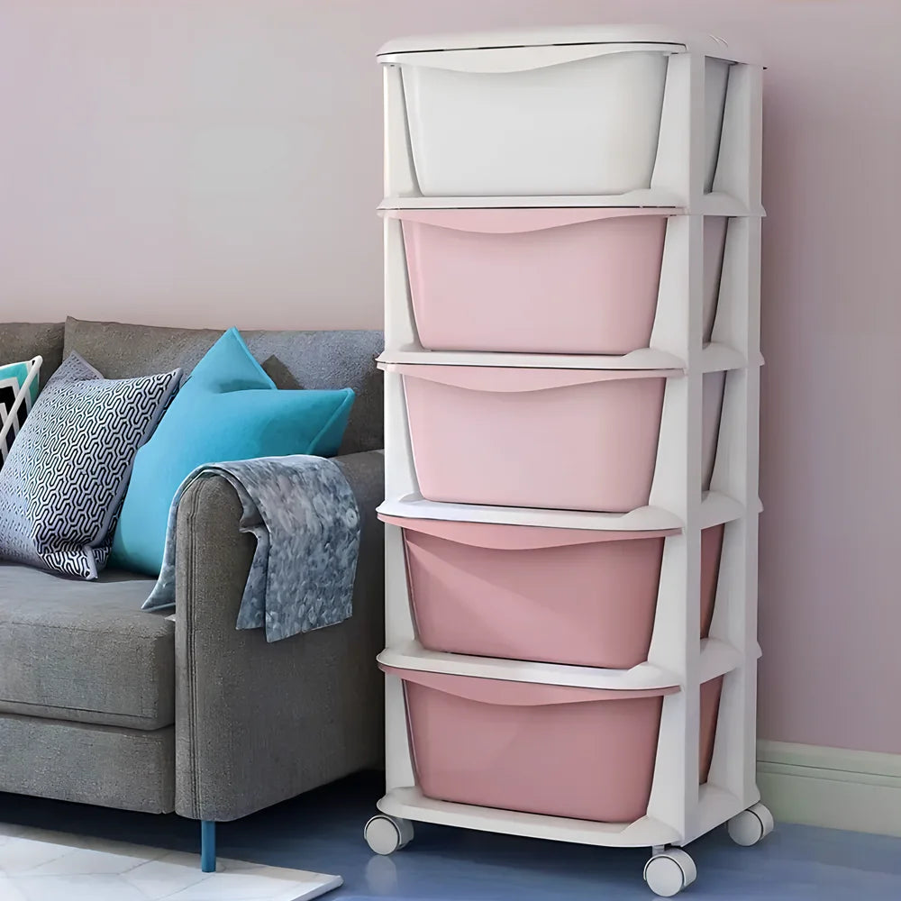 6/5 Tier Drawer Storage Cabinet Stackable Dustproof Storage Organizer with Wheels Floor-standing Storage Box Office Supplies