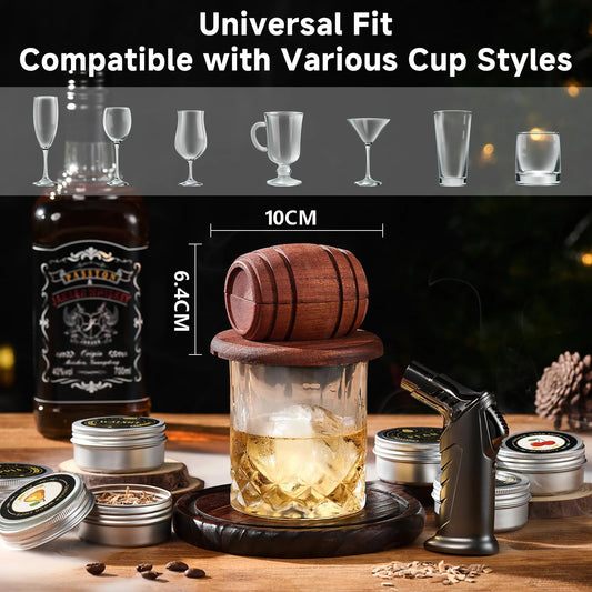 Cocktail Smoker Kit with Apple Cherry Oak Pecan Wood Chips Whiskey Wooden Smoked Wood Hood Smoker for Bar Drinks Kitchen Tools