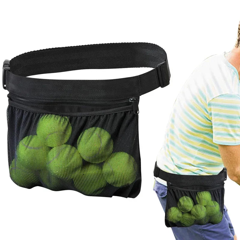 Tennis Ball Holder Adjustable Tennis Ball Waist Bag Sweatproof Mesh Cloth Ball Pouch Pickleball Training Holding Bag Accessory
