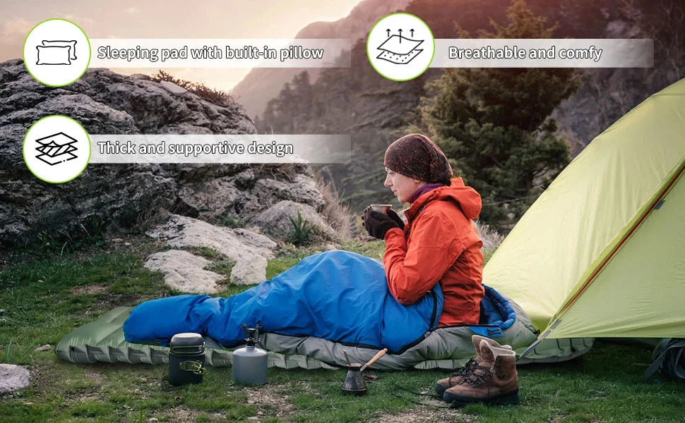 Ultralight Extra Thick 4Inch Camping Sleeping Pad with Built-In Pillow And Foot Pump Inflatable Sleeping Mat for Outdoor Camping