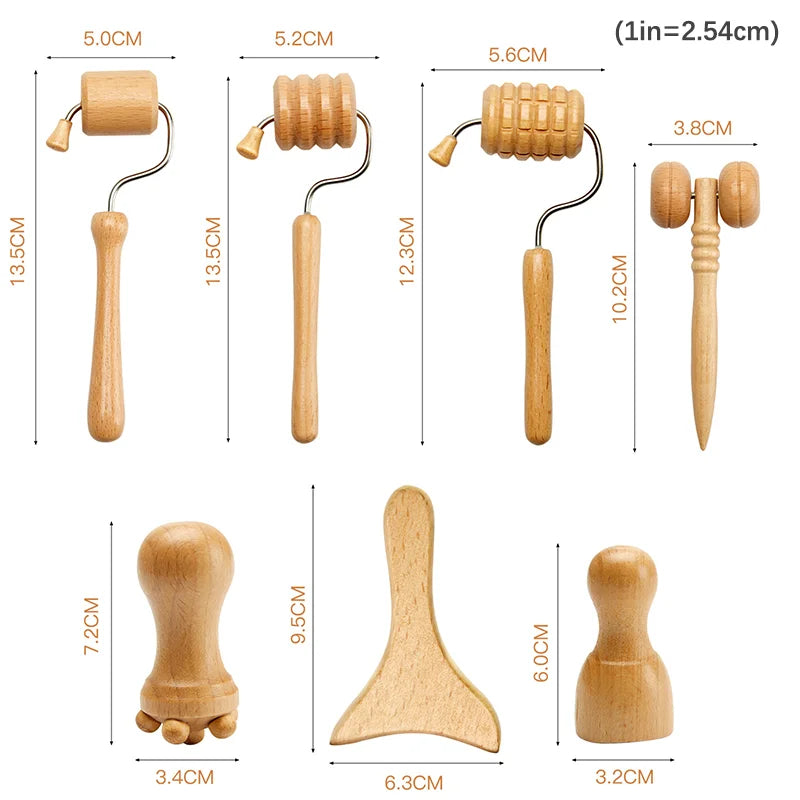 1/7pcs Face Massager  Wooden Face  Face Roller Mini Wood Therapy Face Wood Therapy Meridian Massage Kit Facial Roller Lifting