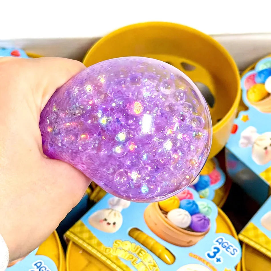 New 1-12pcs Glitter Dumpling Glitter Dumpling Squishy with Box Dumplings Sensory Squeeze Toy for Stress Relief