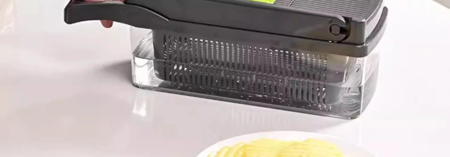 16 in 1 Handheld Slicers Dicers Graters, Multifunctional Vegetable Chopper Kitchen Food Tool with Container & Safety Guard