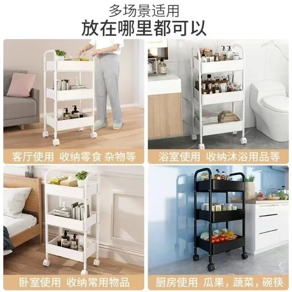 Household Multi-layer Small CartStorage Rack with Wheels To Floor Kitchen Bedroom Bathroom