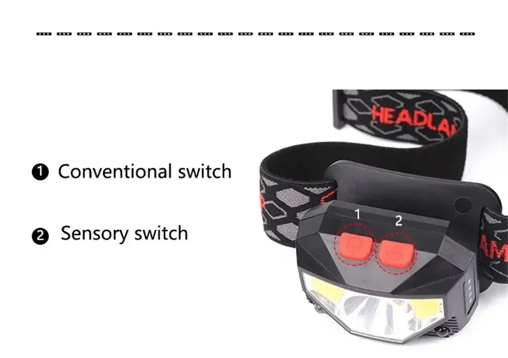 1-3PCS Rechargeable LED Headlamp Sensor Headlight With COB and LED Beads 8 Lighting Modes White and Red Light Fishing Light