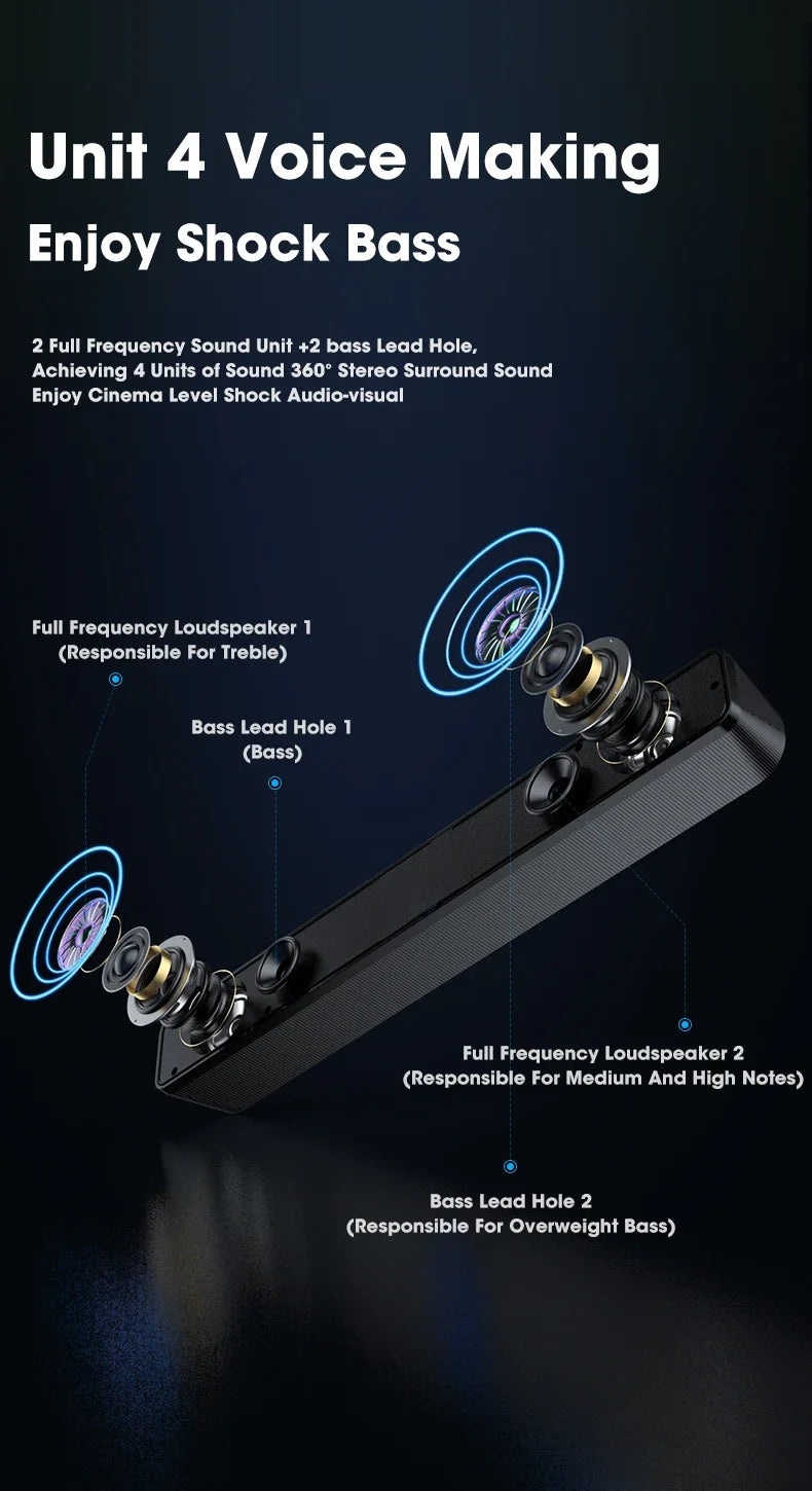 PC Soundbar Wired and  Bluetooth Speaker USB Powered Soundbar for TV Pc Laptop Gaming Home Theater Surround Audio System