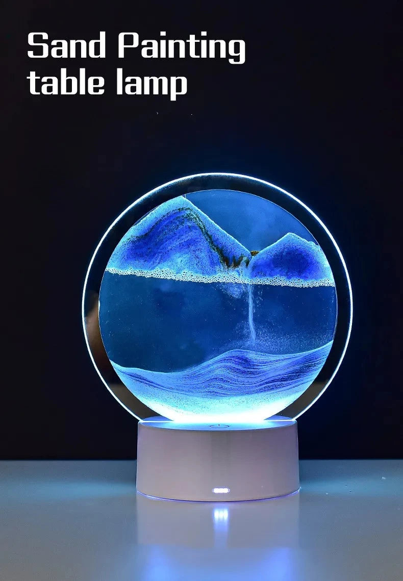 3D Flowing Sand Painting Night Light Atmosphere Light Landscape Hourglass Decompression Flowing Sand Ornament Desk Lamp Gift