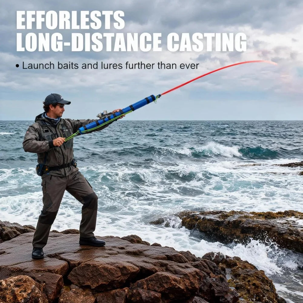 Compact Fishing Catapult Rod Extendable Portable Fish Bait Launching Equipment Sturdy Lightweight Catapult Fishing Reel