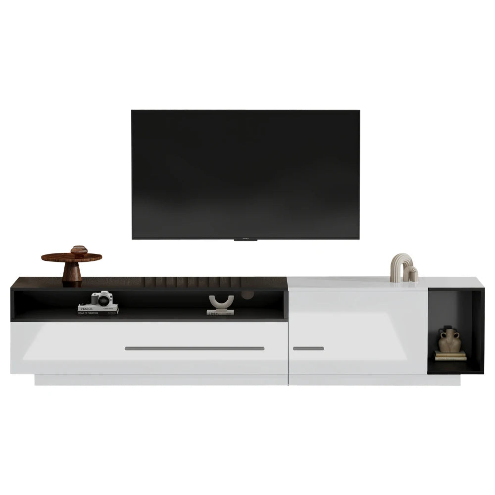 PINGGO 70 Inch High Gloss TV Stand, Entertainment Center for 60 to 70 Inch TVs with 2 Closed Storage Spaces,Living Room TV Stand