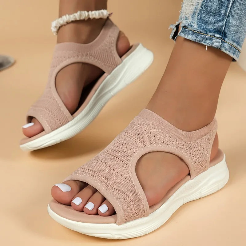 Women's Shoes 2025 Summer Comfortable Casual Sports Sandals Women's Beach Wedge Sandals Women's Mesh Knitted Roman Sandals