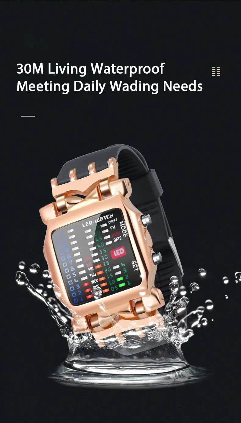 Binary Led Watch Creative Waterproof Business Electronic Watch Mens Trend Luminous Gift Sports Couple Date Time Display Watch